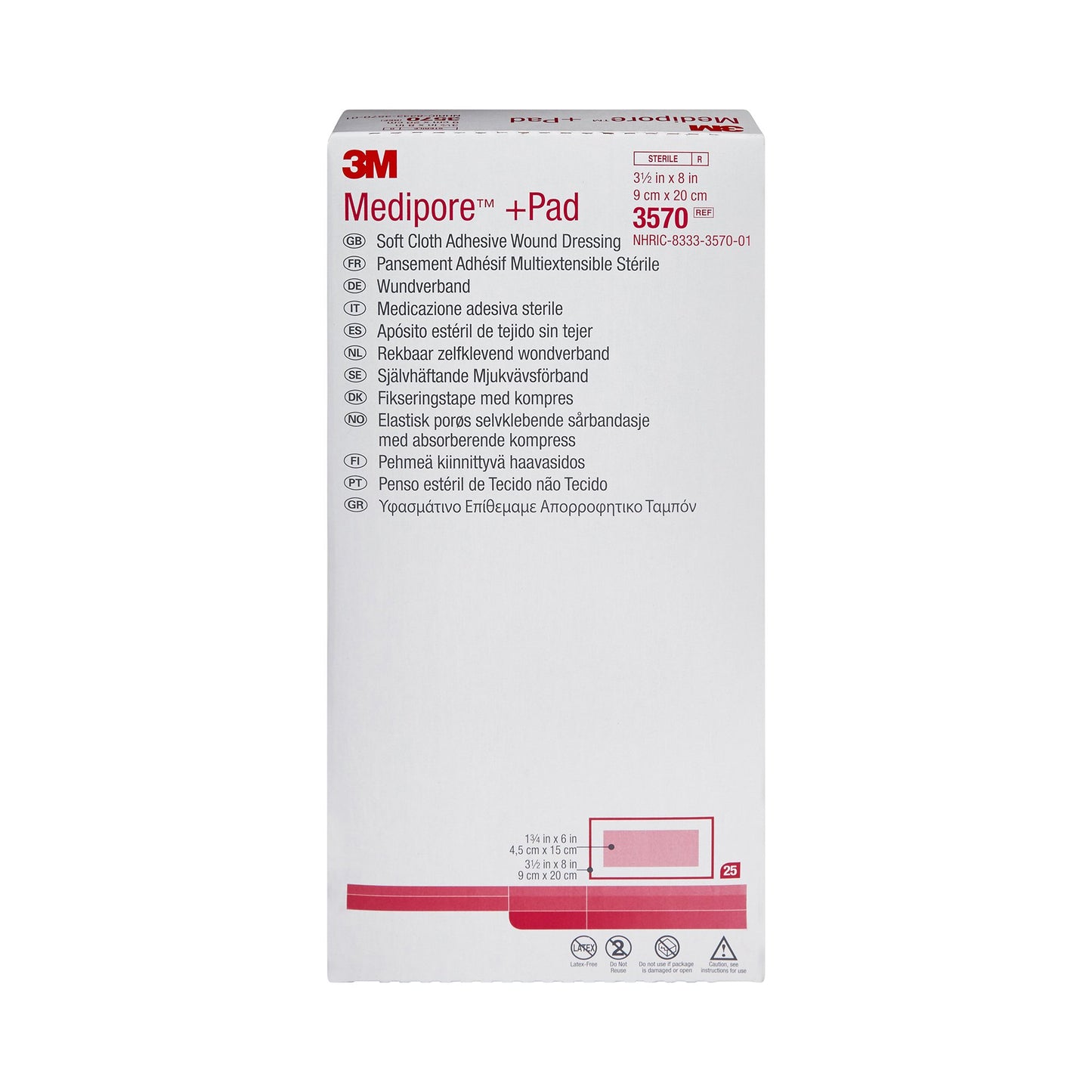 3M™ Medipore™ + Pad Soft Cloth Adhesive Dressing, 3½ x 8 Inch 100/CASE -3570