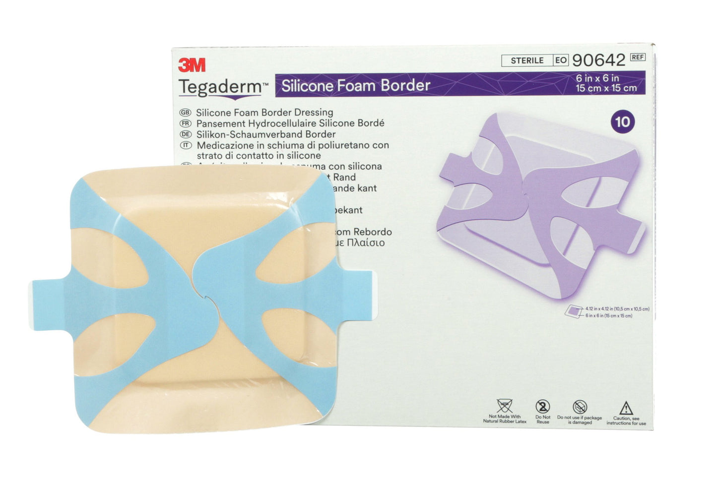 3M™ Tegaderm™ Silicone Adhesive with Border Silicone Foam Dressing, 6 x 6 Inch 40/CASE -90642