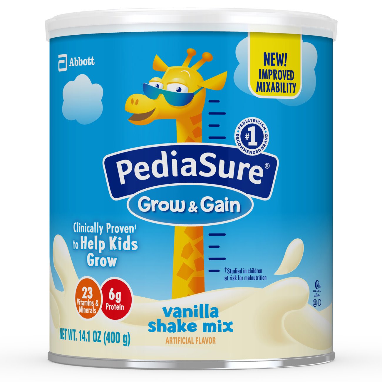 PediaSure Grow & Gain Shake Mix, Vanilla, 14.1-ounce can