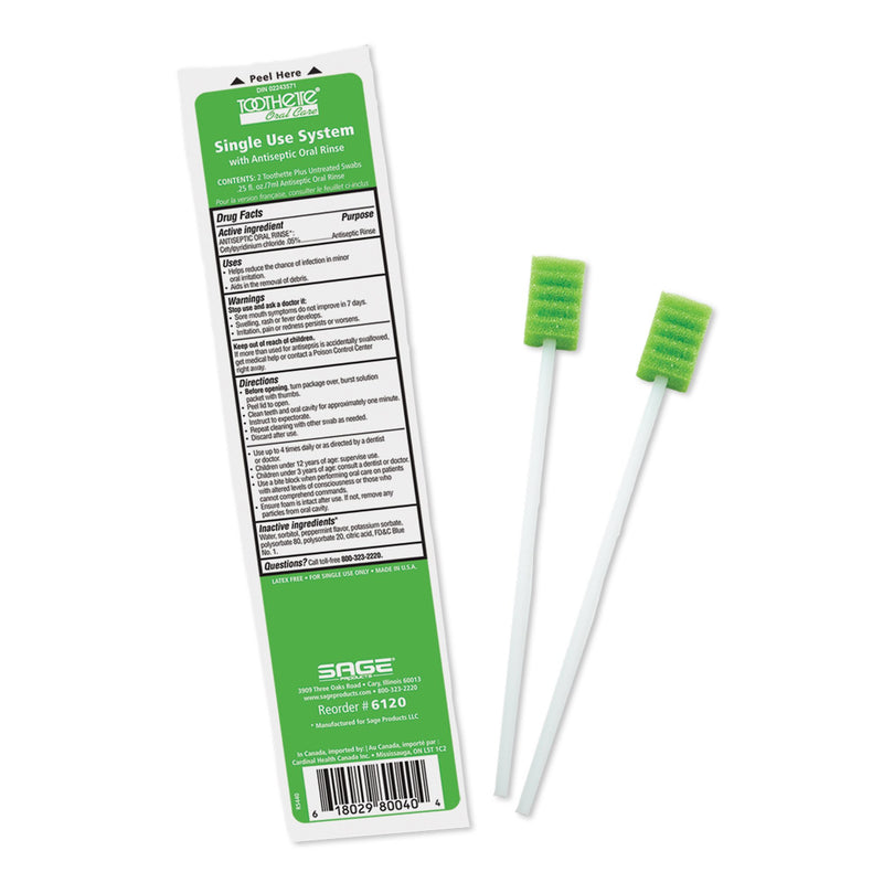 Sage Oral Swabstick Toothette Plus Foam Tip, Cetylpyridinium Chloride .05%