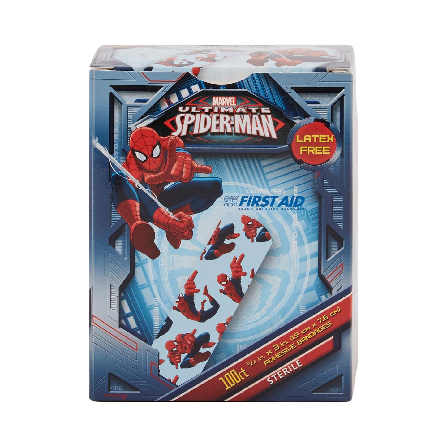 American White Cross Stat Strip Adhesive Strip, 3/4 x 3 Inch, Spider-Man Design 1200/CASE -1087737