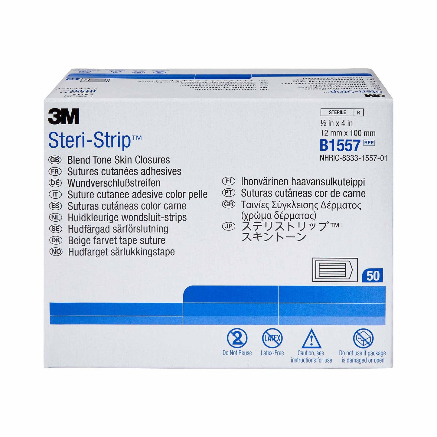 3M Steri-Strip Skin Closure Strips, Sterile, Non-woven 50/BOX -B1557