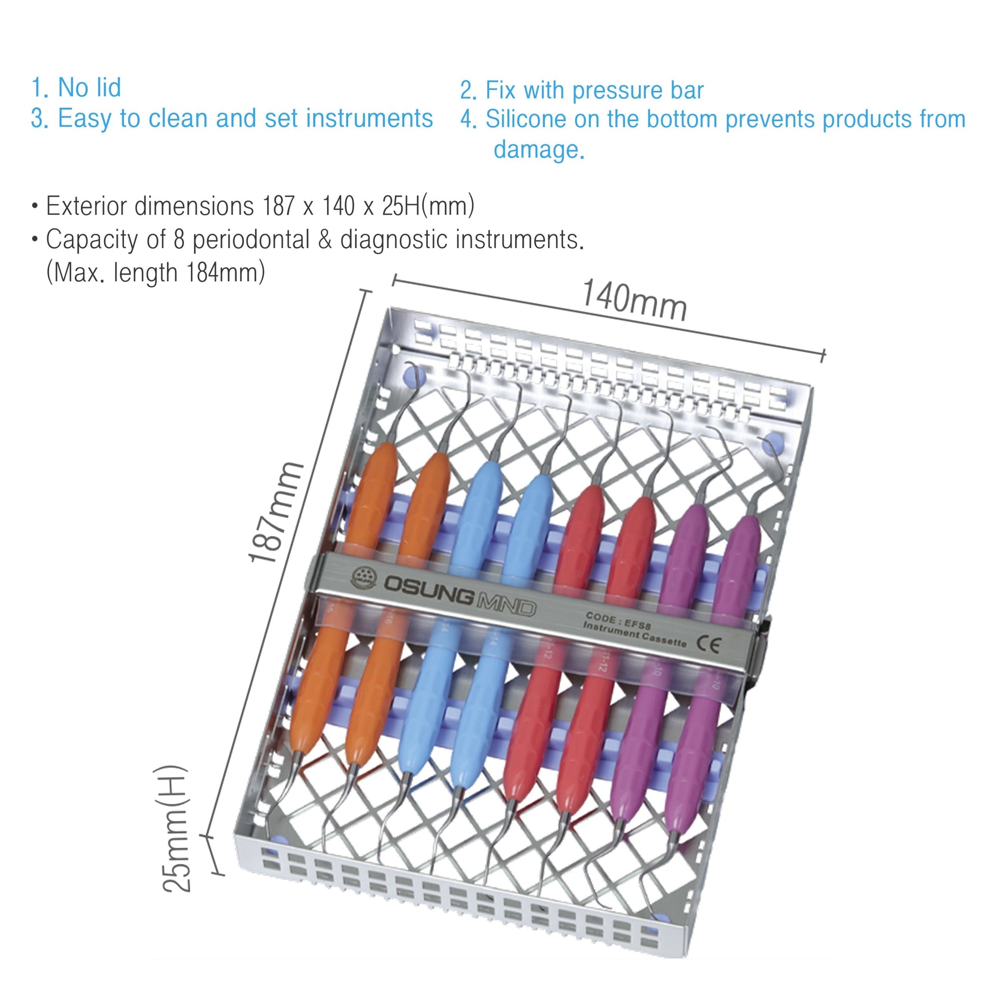 Dental Instrument Cassette for 8 Instruments, EFS8 - Osung USA