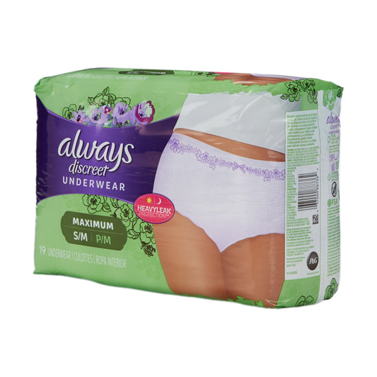 Always Discreet Maximum Absorbent Underwear, Small / Medium 19/PACK -10037000887369