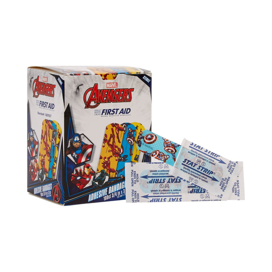 American White Cross Stat Strip Kid Design (Black Panther / Captain America / Iron Man) Adhesive Strip, 3/4 x 3 Inch 100/BOX -1087837