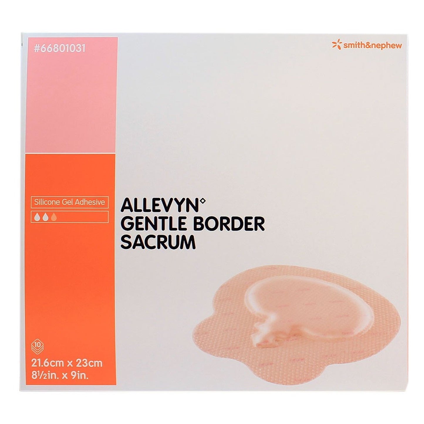 Allevyn Gentle Border Silicone Gel Adhesive with Border Silicone Foam Dressing, 8½ x 9 Inch 10/BOX -66801031