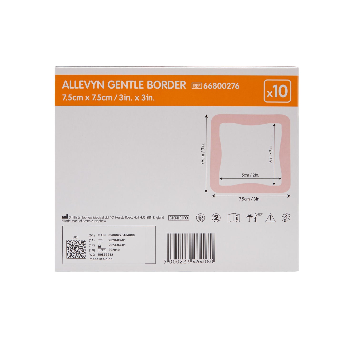 Allevyn Gentle Border Silicone Foam Dressing, 3 x 3 Inch 10/BOX -66800276