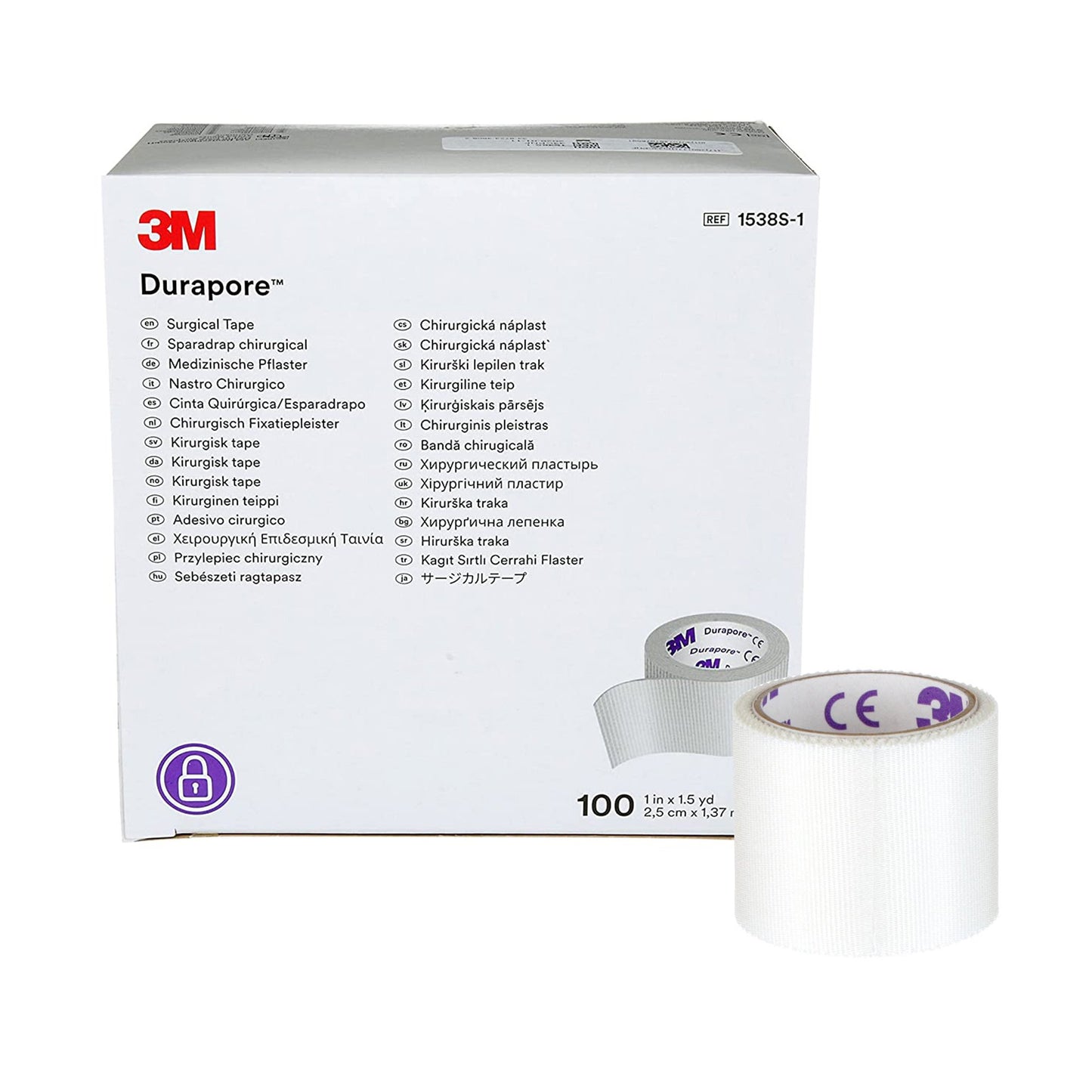 3M™ Durapore™ Silk-Like Cloth Medical Tape, 1 Inch x 1-1/2 Yard, White 1/EACH -1538S-1