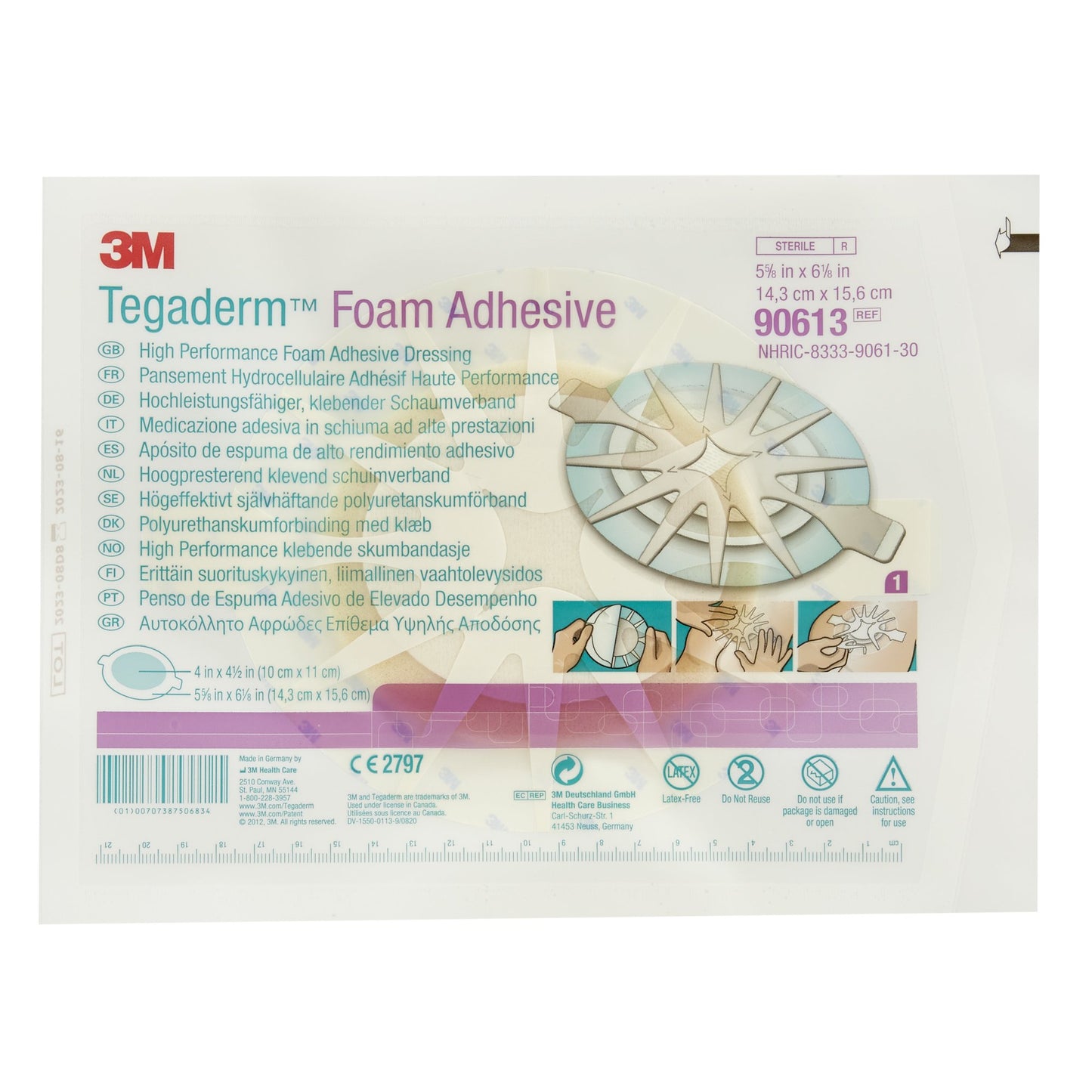 3M™ Tegaderm™ High Performance Adhesive with Border Foam Dressing, 5-5/8 x 6-1/8 Inch 1/EACH -90613