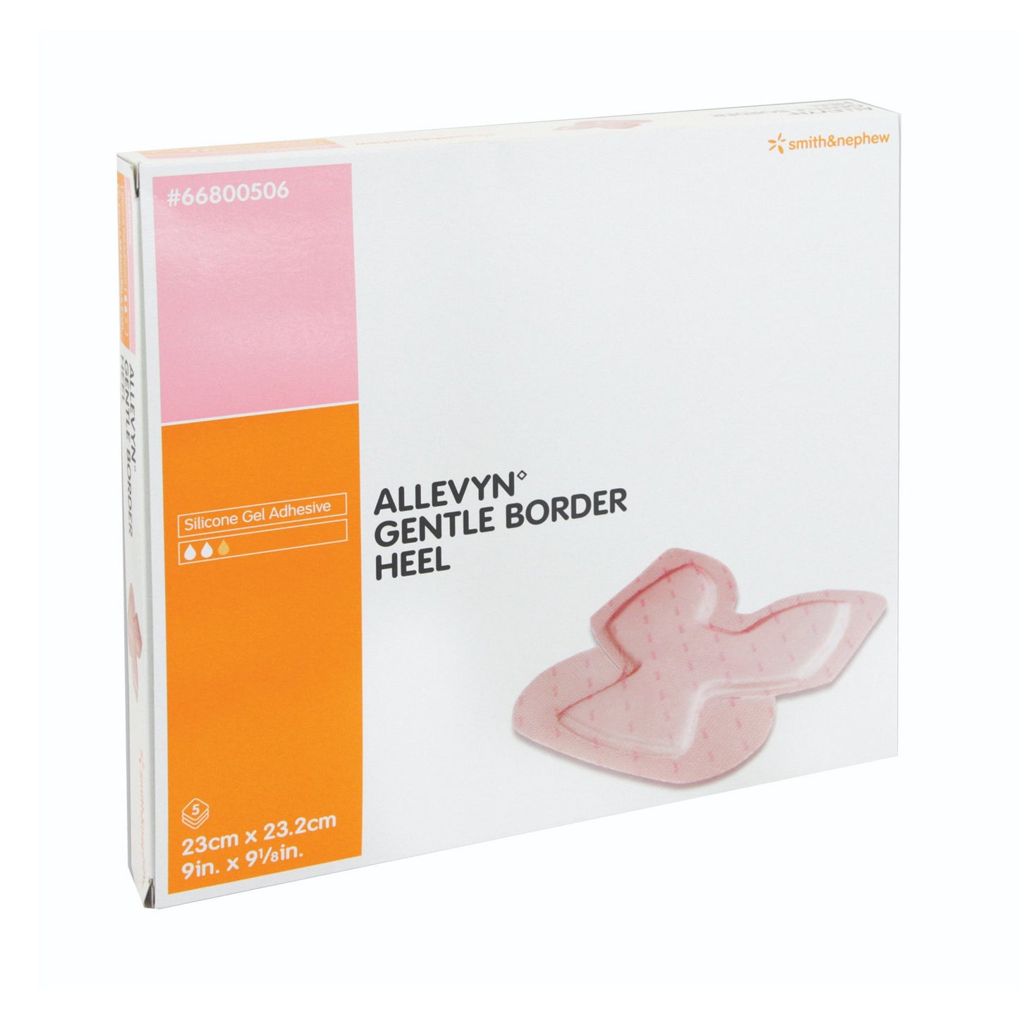 Allevyn Gentle Border Heel Silicone Gel Adhesive with Border Silicone Foam Dressing, 9 x 9-1/8 Inch 5/BOX -66800506