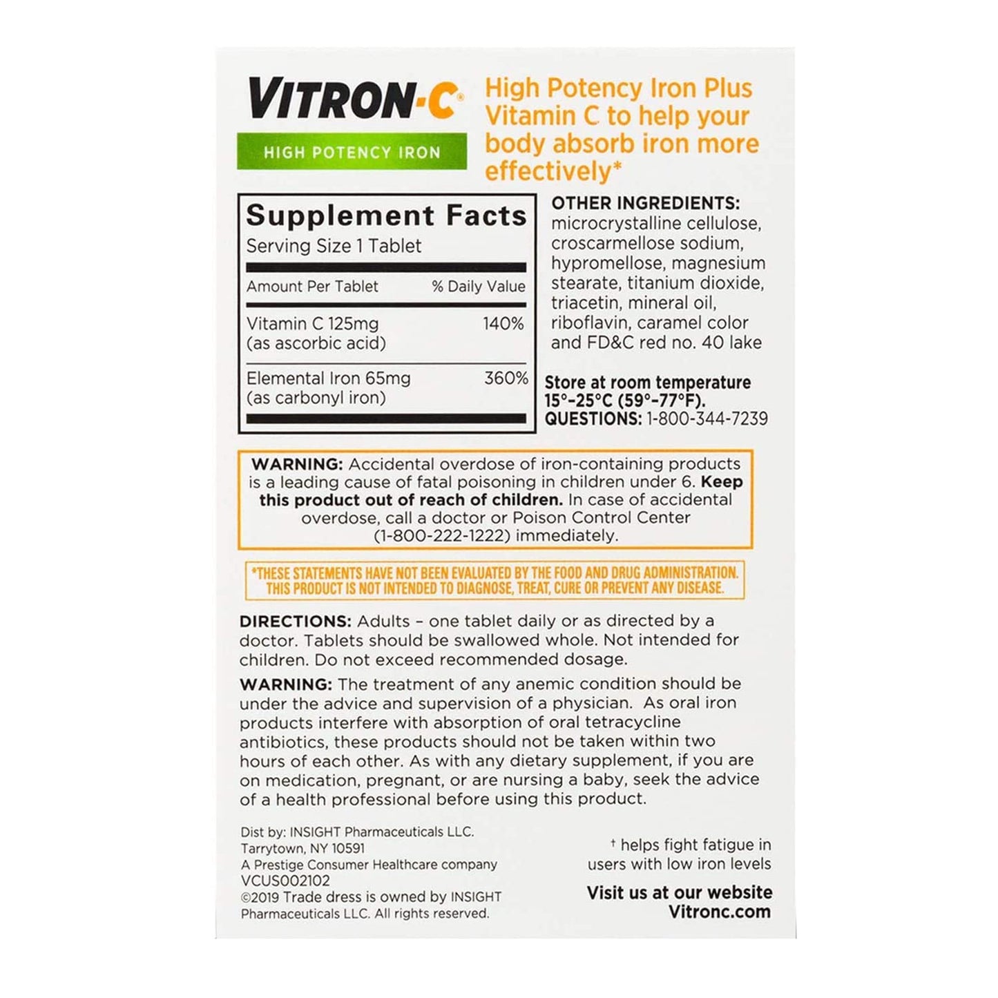 Vitron-C Ascorbic Acid / Iron Supplement 1/BOTTLE -63736012301