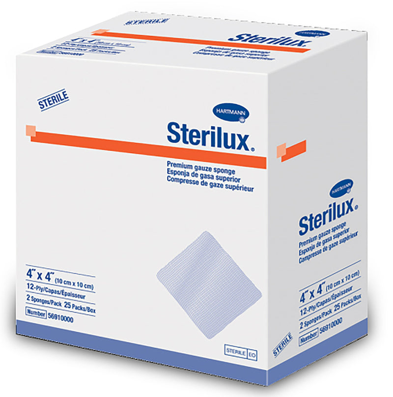 Sterilux Sterile Gauze Sponge, 4 x 4 Inch, 12-Ply 25/BOX -56910000 - BriteSources