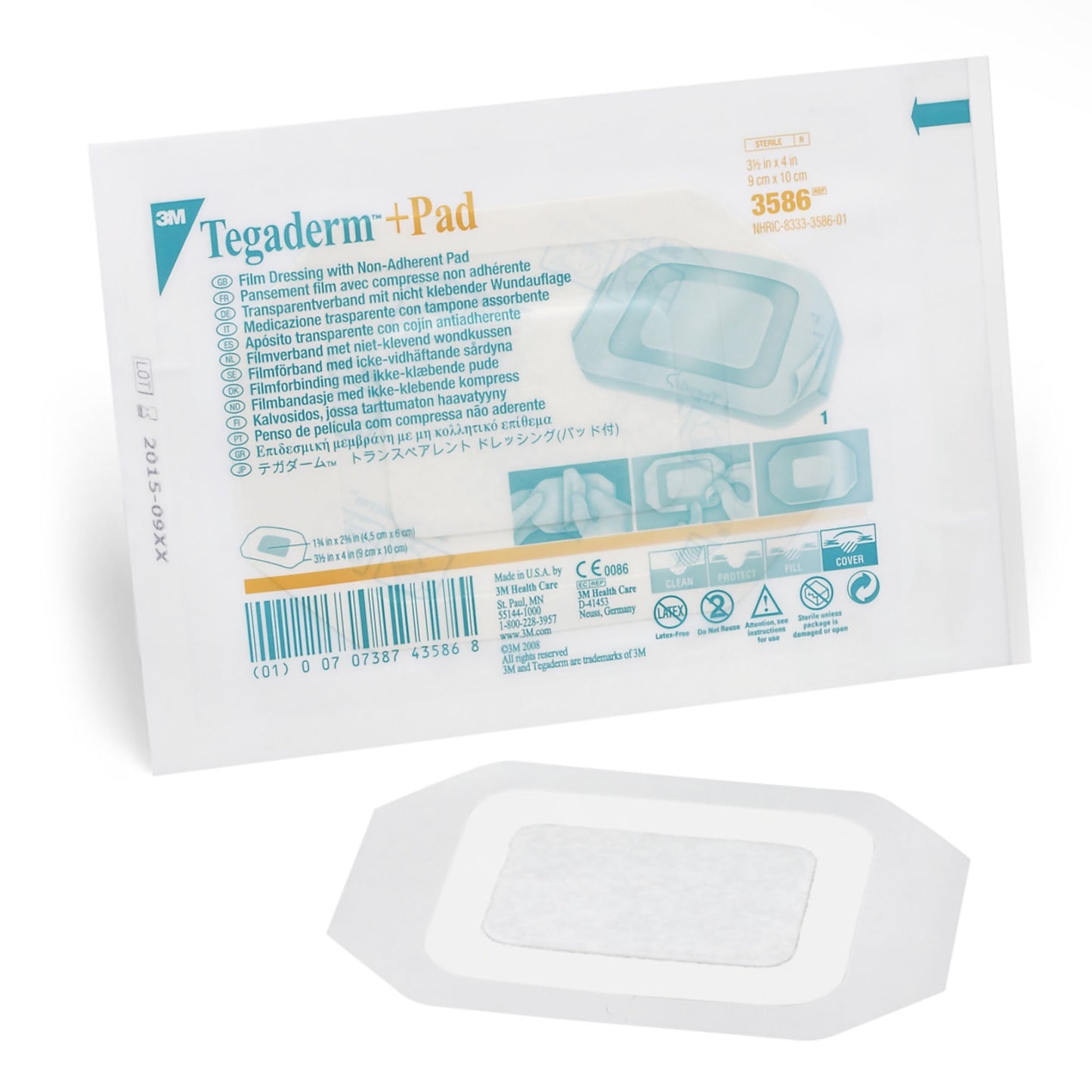 3M™ Tegaderm™ Transparent Film Dressing with Pad, 3½ x 4 Inch 25/BOX -3586