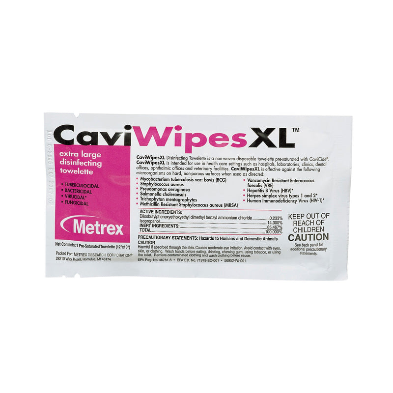 Metrex CaviWipes Surface Disinfectant Alcohol-Based Wipes, Non-Sterile, Disposable, Alcohol Scent, Individual Packet, 10 X 12 Inch 1/EACH -13-1155
