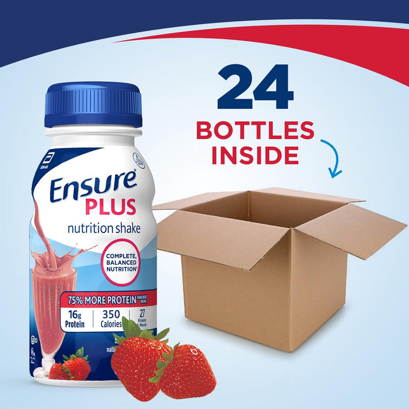 Ensure® Plus Nutrition Shake, Strawberry, 8-ounce bottle