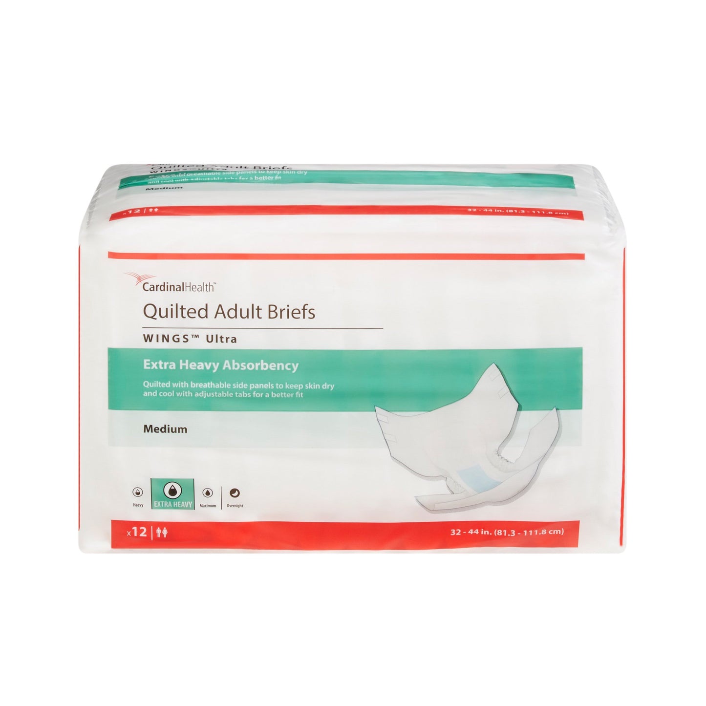 Wings™ Ultra Quilted Extra Heavy Absorbency Incontinence Brief, Medium 12/BAG -77073