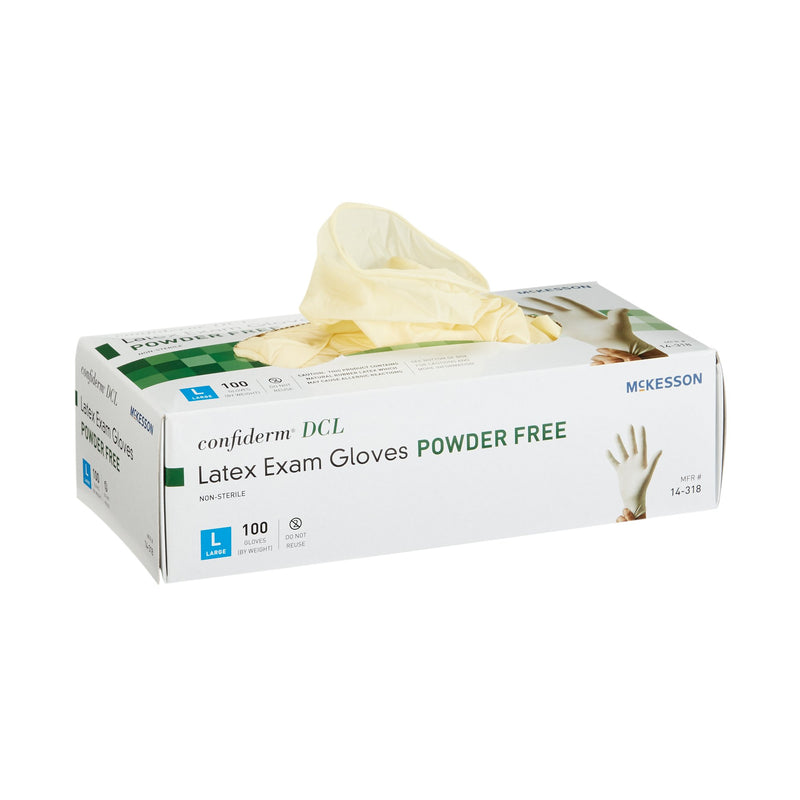 McKesson Confiderm Latex Exam Glove, Large, Ivory 1000/CASE -14-318 - BriteSources