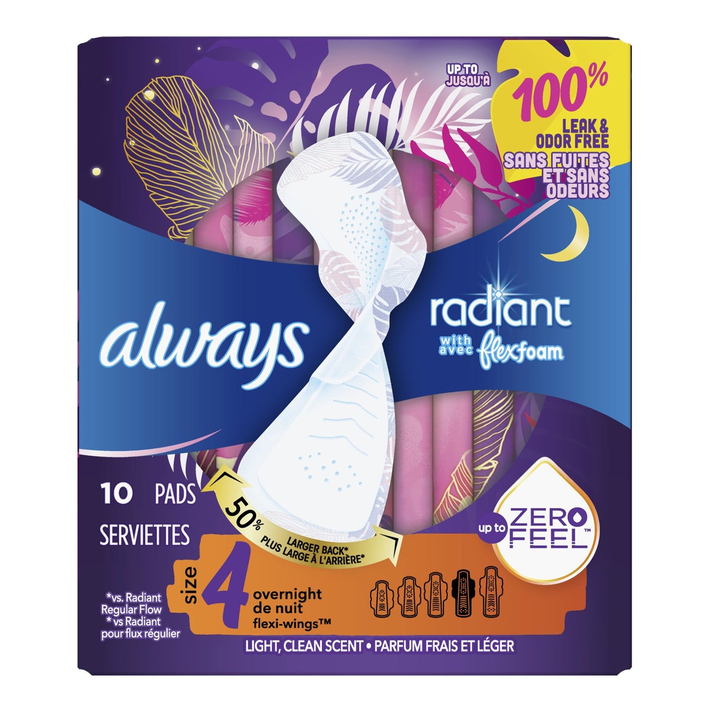 Always Radiant Overnight Pads, Size 4 10/BOX -03700081811