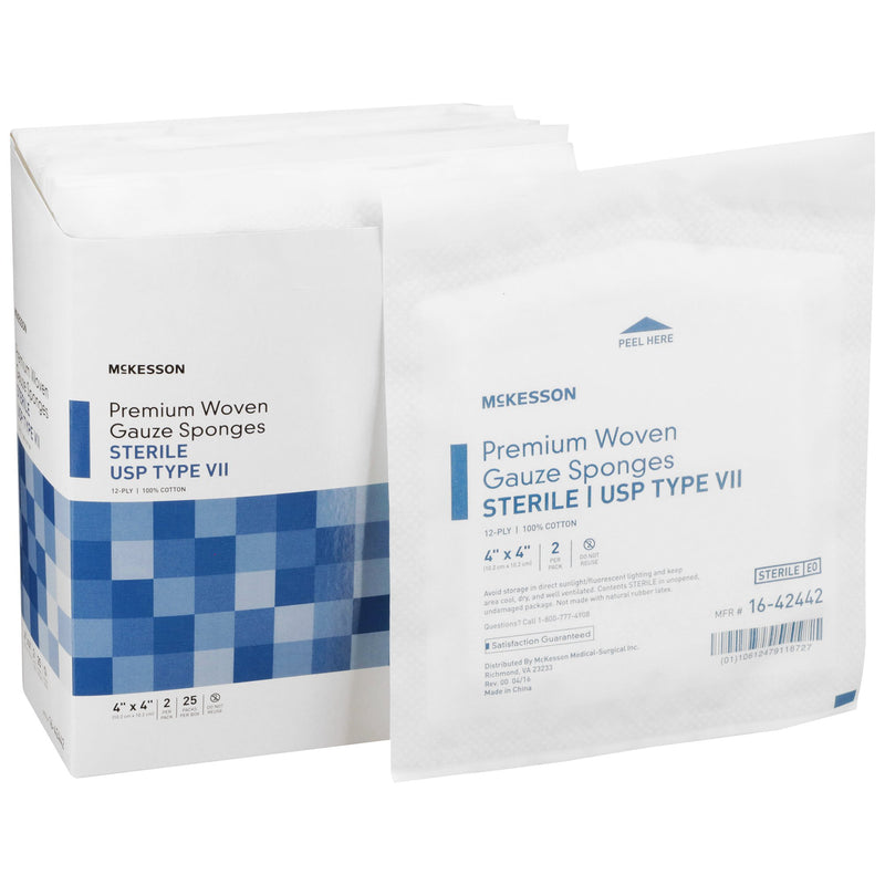 McKesson Sterile USP Type VII Gauze Sponge, 4 x 4 Inch, 12-Ply 1/PACK -16-42442 - BriteSources