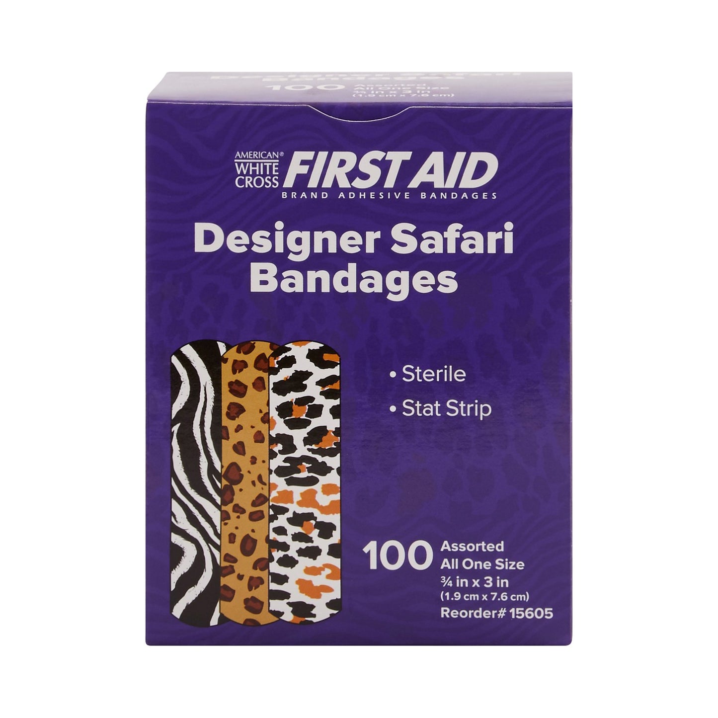 American White Cross Stat Strip Designer Safari Adhesive Strip,  x 3 Inch 100/BOX -15605