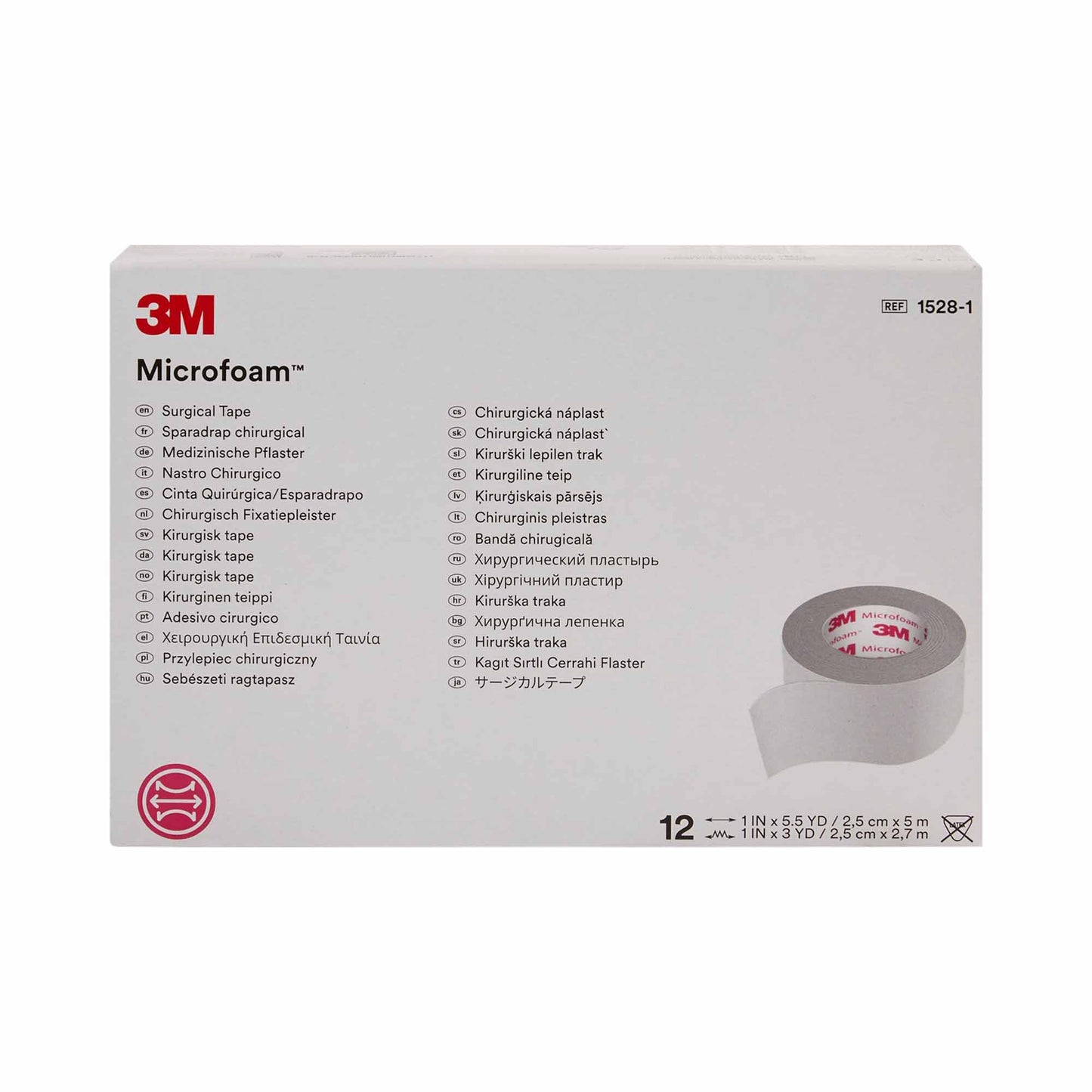 3M™ Microfoam™ Foam / Acrylic Adhesive Medical Tape, 1 Inch x 5-1/2 Yard, White 72/CASE -1528-1