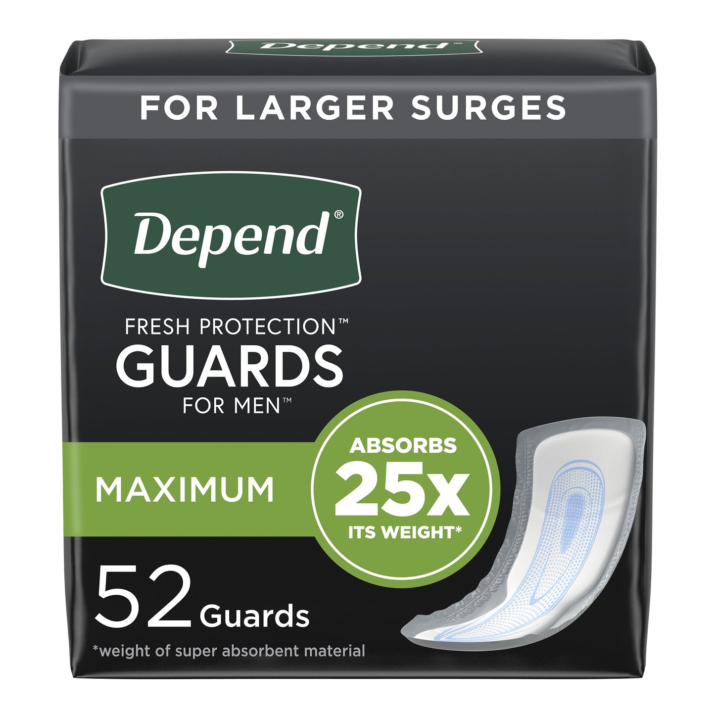 Depend Guards Incontinence Pads, Disposable, Maximum Absorbency, 12" Length