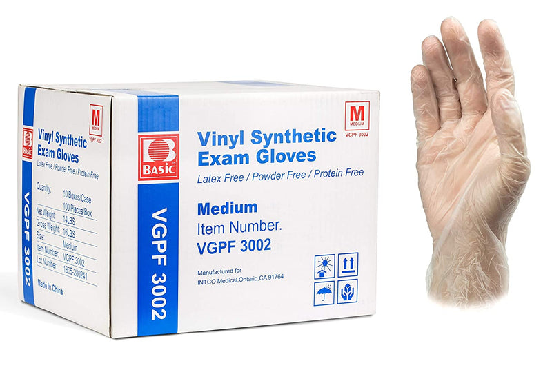 Vinyl Synthetic Exam Disposable Gloves, Medium, 10 Boxes/Case - BriteSources