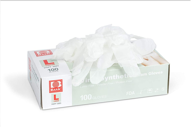 Vinyl Synthetic Exam Disposable Gloves, Large, 100 Gloves/Box - BriteSources