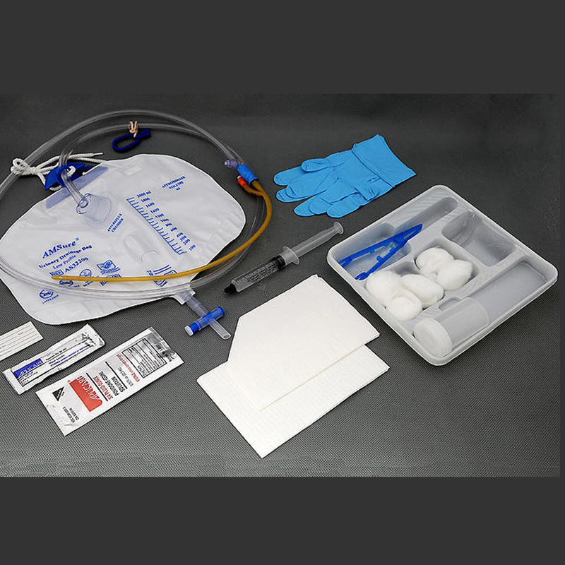 Amsino Amsure® Catheter Tray. Foley Catheter, Silicone Coated, 16Fr, 5Cc, 2000Ml Urine Bag, Sterile, 10/Cs. Tray Catheter Silicone Foley16Fr 5Cc 10/Cs