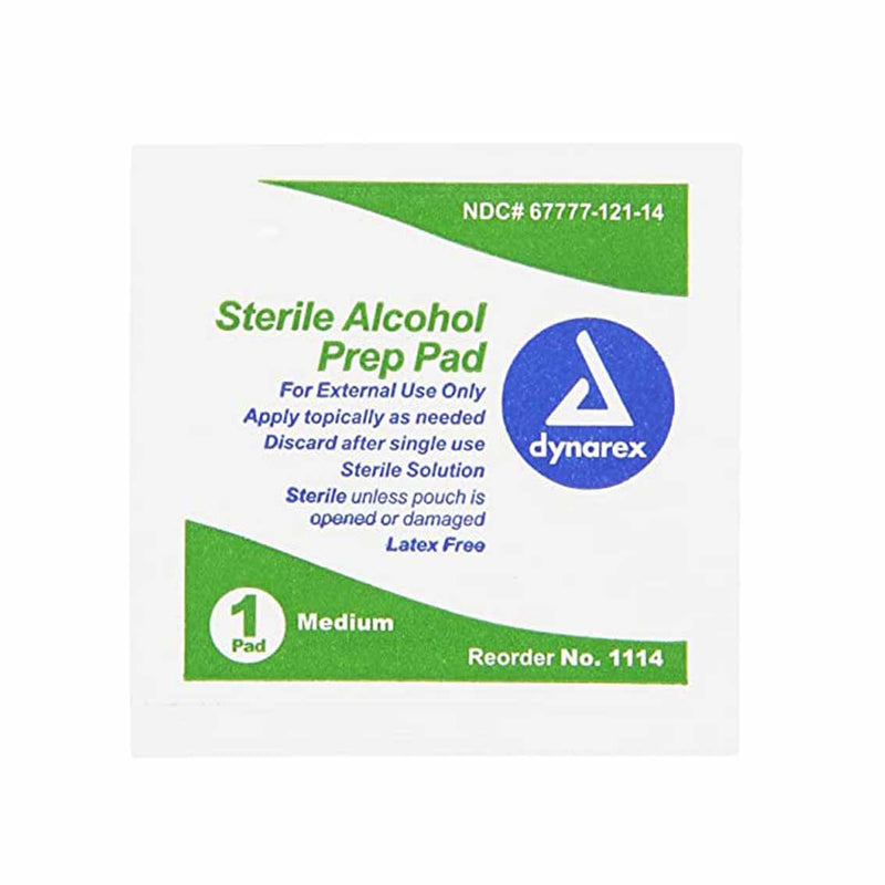 Alcohol Prep Pad Dynarex 70% Strength Isopropyl Alcohol Individual Packet Medium Sterile, Sold As 100/Box Dynarex 1114