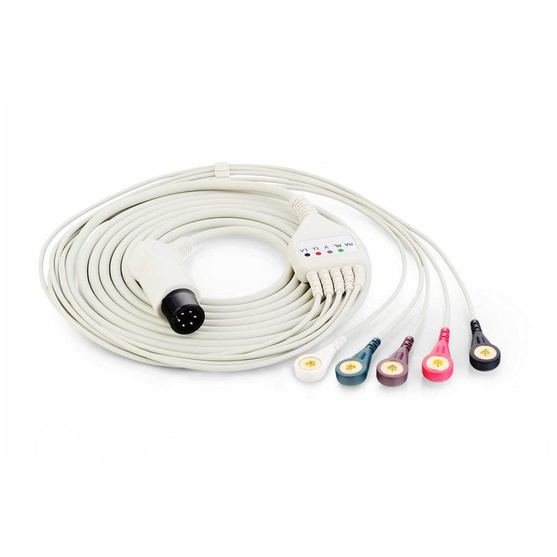 Mdpro (Edan Diagnostics) Ecg Cables. Cable 5 Lead Ecg Snap Defibaha 3.5M Rusable (Drop), Each