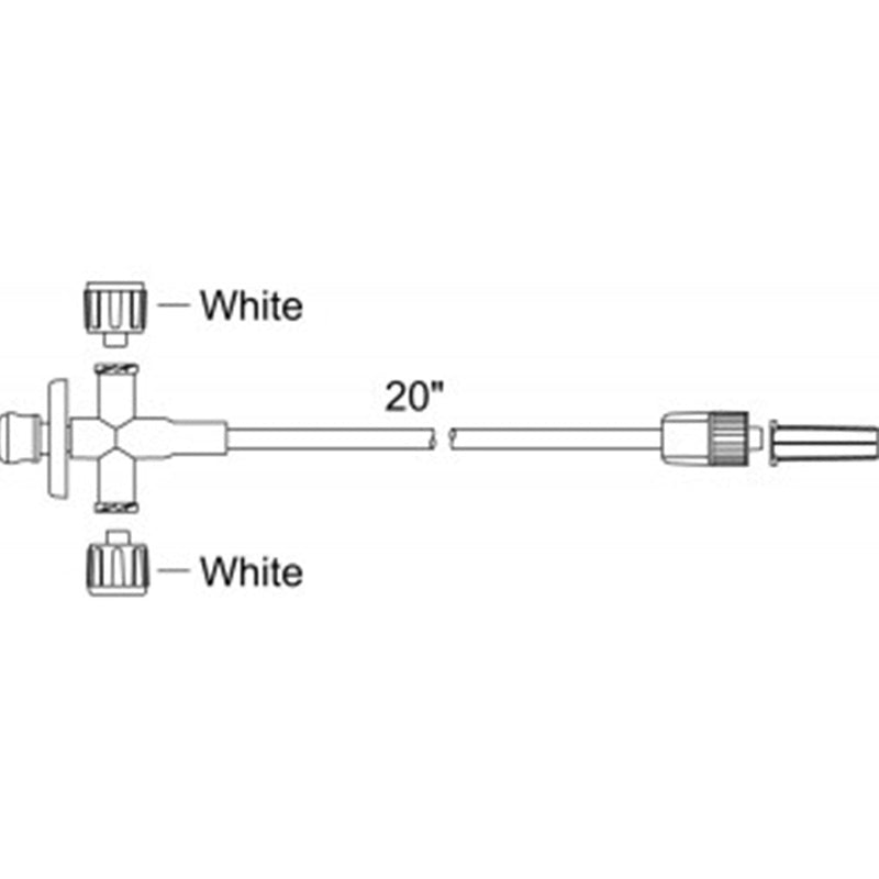 Icu Medical Extension Sets. Extension Set, 3-Way Anesthesia Style Stopcock, Standard Bore With Injection Site, Non-Vented  White Caps, Male Luer Lock,