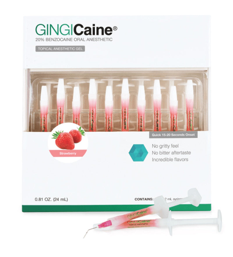Pacdent Gingi-Pak Gingicaine® Gel Syringe. Gingicain Syringe Kit20 Strawberry Sryringes 40Tips, Each