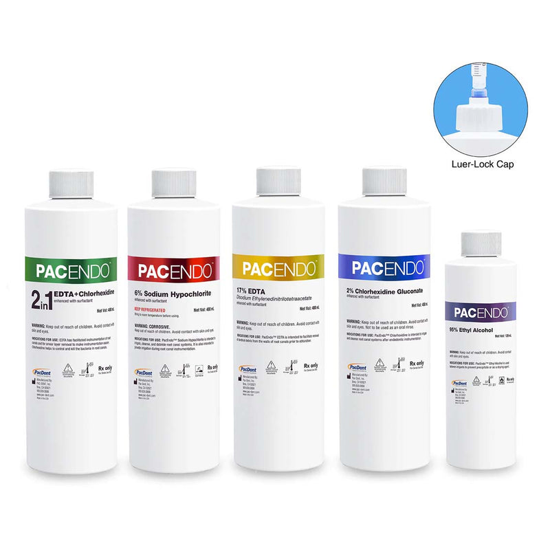 Pacdent Pacendo™ Endodontic Irrigation Solution In Bottles. Pacendo 2% Chlorhexidine Bo480 Ml/16 Ozw/1 X Luer Cap, Bottle