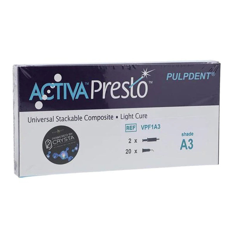 Pulpdent Activa™ Presto™ Products. Kit Activa Presto Compositea3 Shade 2-Syringes 20-Tips, Each