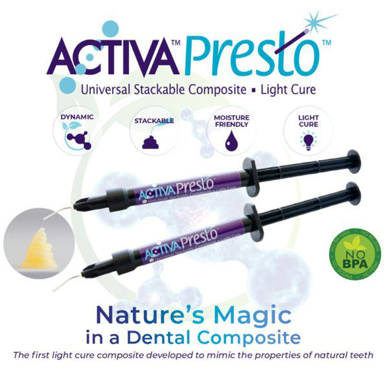 Pulpdent Activa™ Presto™ Products. Kit Activa Presto Compositebw Shade 2-Syringes 20-Tips, Each