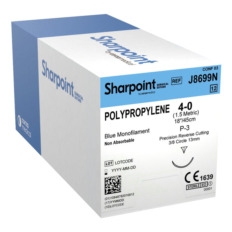 Surgical Specialties™ Sutures. Polypropylene Suture, Monofilament, Reverse Cutting, Size 4-0, 18"/45Cm, 19Mm, 3/8 Circle, 12/Bx. Suture Polyprop Mono 