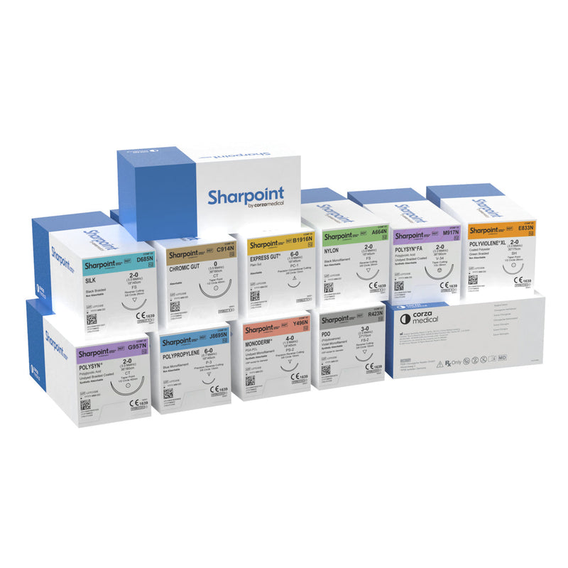 Surgical Specialties Sharpoint™ Microsurgery Sutures. Suture Blk Mono Nylon 9-05/13Cm Ndl Drm5 12/Bx, Box