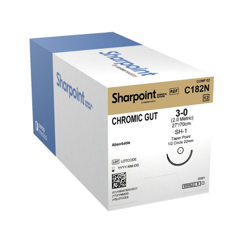 Surgical Specialties™ Sutures. Chromic Gut Suture, Taper Point, Size 3-0, 30"/75Cm, 22Mm, 1/2 Circle, 12/Bx. Suture Chromic Gut Size 3-030In/75Cm 1/2 