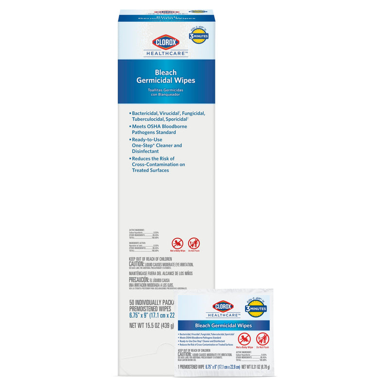 Clorox® Healthcare® Bleach Germicidal Wipes, Individual Packets, Sold As 50/Carton The 31424