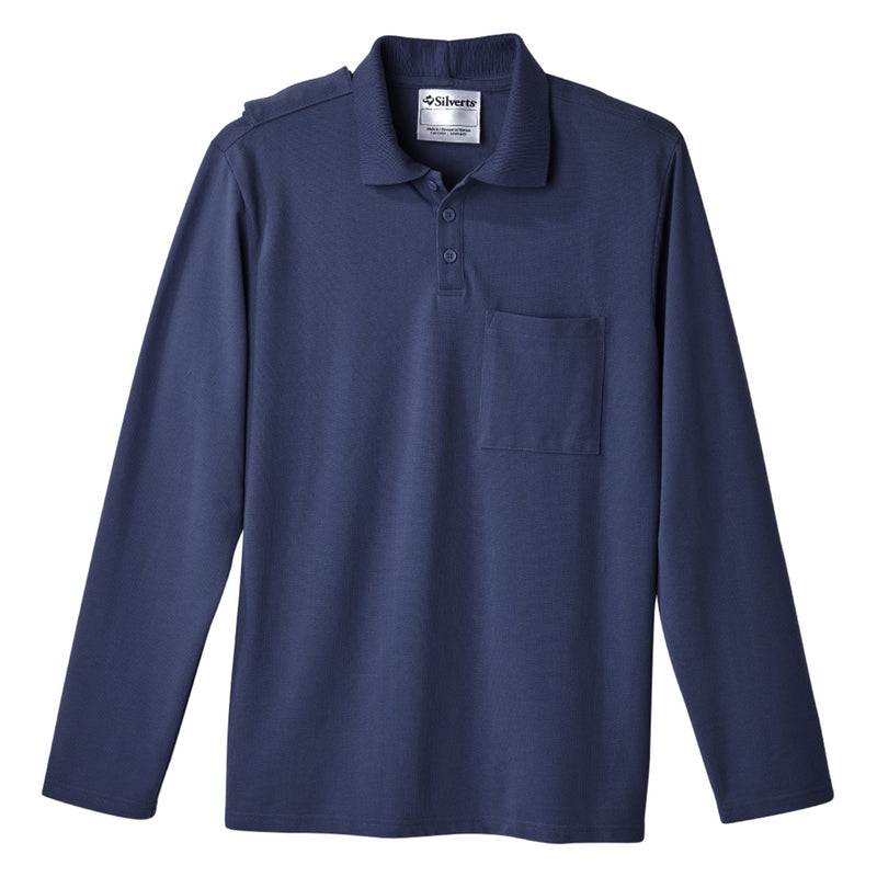 Silverts® Men'S Adaptive Open Back Long Sleeve Polo Shirt, Dark Navy, Small, Sold As 1/Each Silverts Sv50780_Dnvy_S