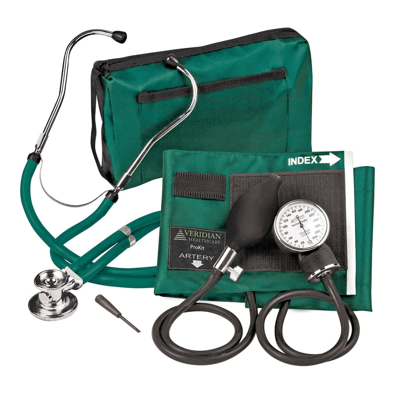 Sterling Series Prokit™ Aneroid Sphygmomanometer With Stethoscope, Hunter Green, Sold As 1/Each Veridian 02-12606