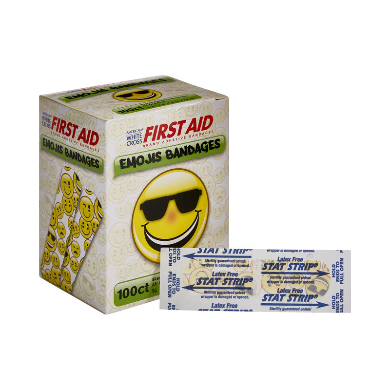 American® White Cross First Aid Emojis Kid Design Adhesive Strip, ¾ X 3 Inch, Sold As 1/Box Dukal 15606