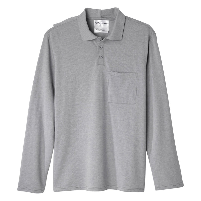 Silverts® Men'S Adaptive Open Back Long Sleeve Polo Shirt, Heather Gray, 3X-Large, Sold As 1/Each Silverts Sv50780_Hgry_3Xl