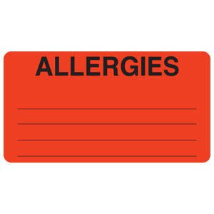 Label Allergy 250Roll=Ea, Sold As 1/Each Tabbies Map1630