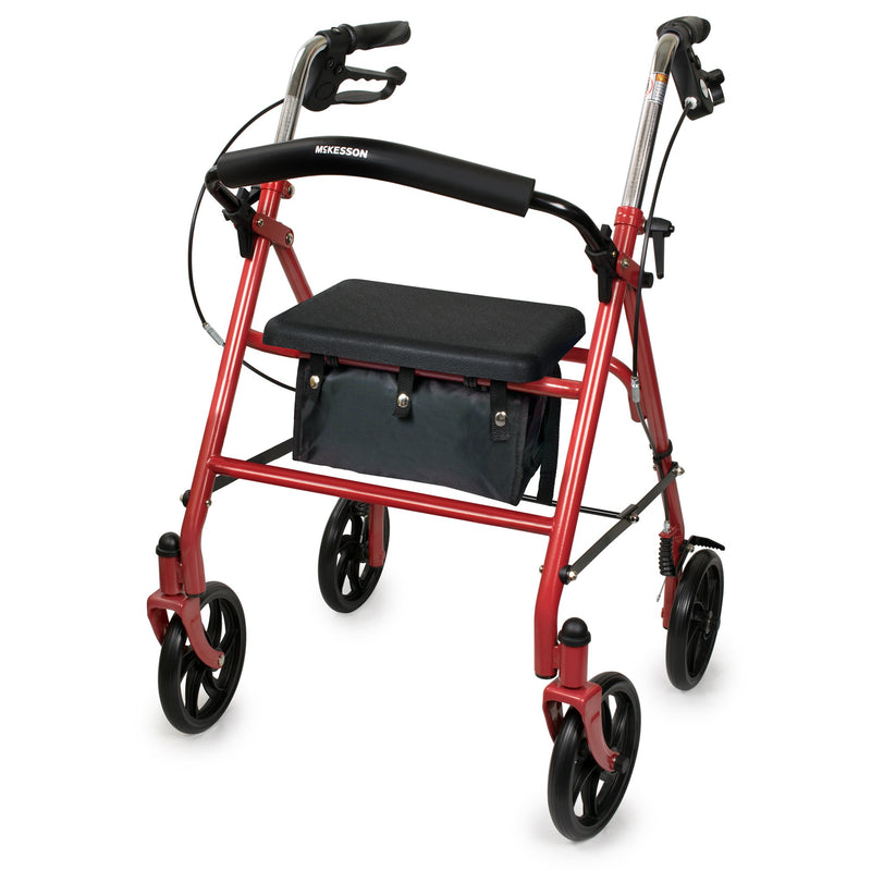 Mckesson Folding Steel Four-Wheel Rollator, 12-Inch Seat Width, Red, Sold As 1/Each Mckesson 146-10257Rd-1