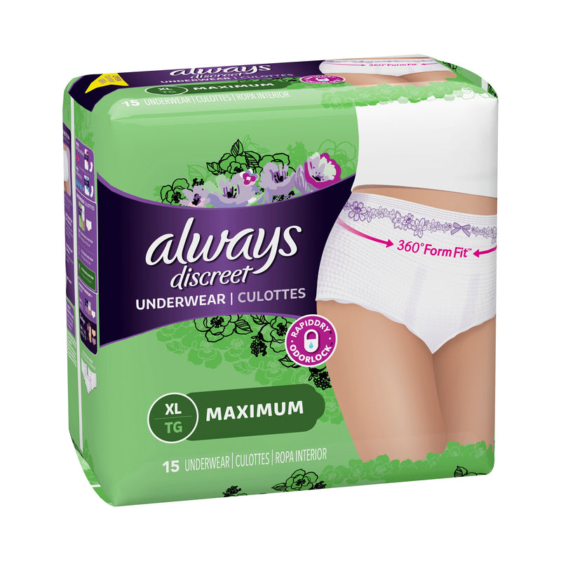 Always® Discreet Maximum Absorbent Underwear, Extra Large, Sold As 15/Pack Procter 10037000887611