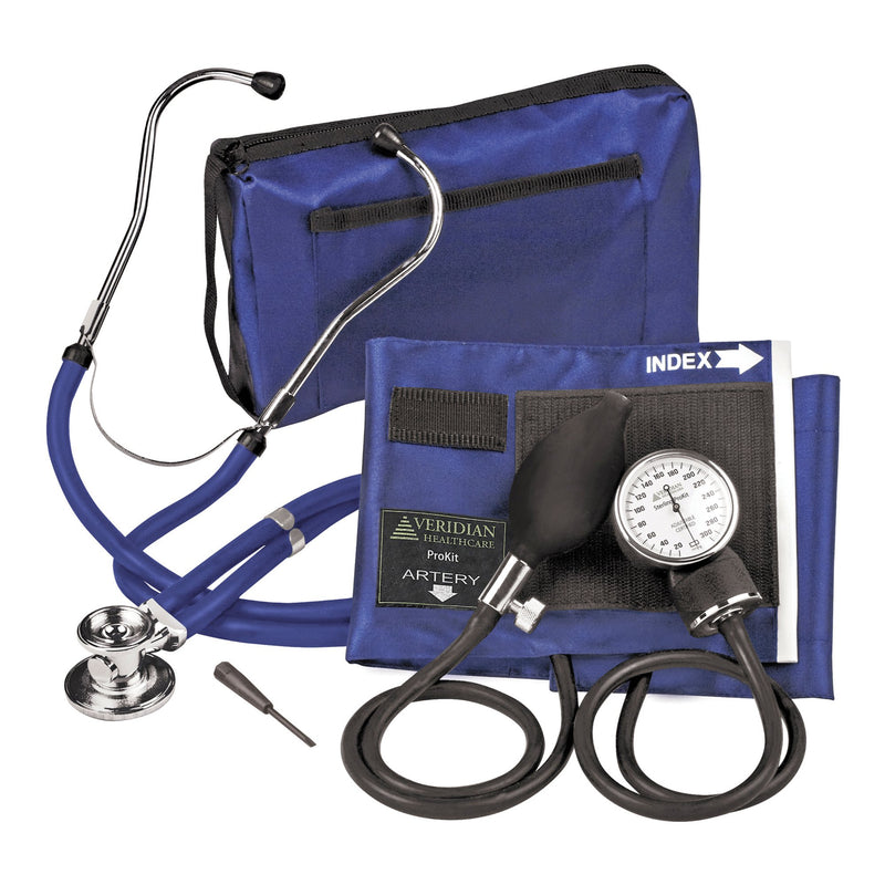 Sterling Series Prokit™ Aneroid Sphygmomanometer With Stethoscope, Royal Blue, Sold As 20/Case Veridian 02-12603
