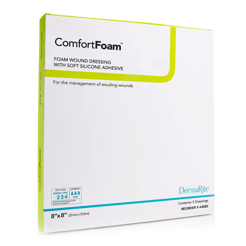 Comfortfoam™ Silicone Adhesive Without Border Silicone Foam Dressing, 8 X 8 Inch, Sold As 5/Box Dermarite 44880
