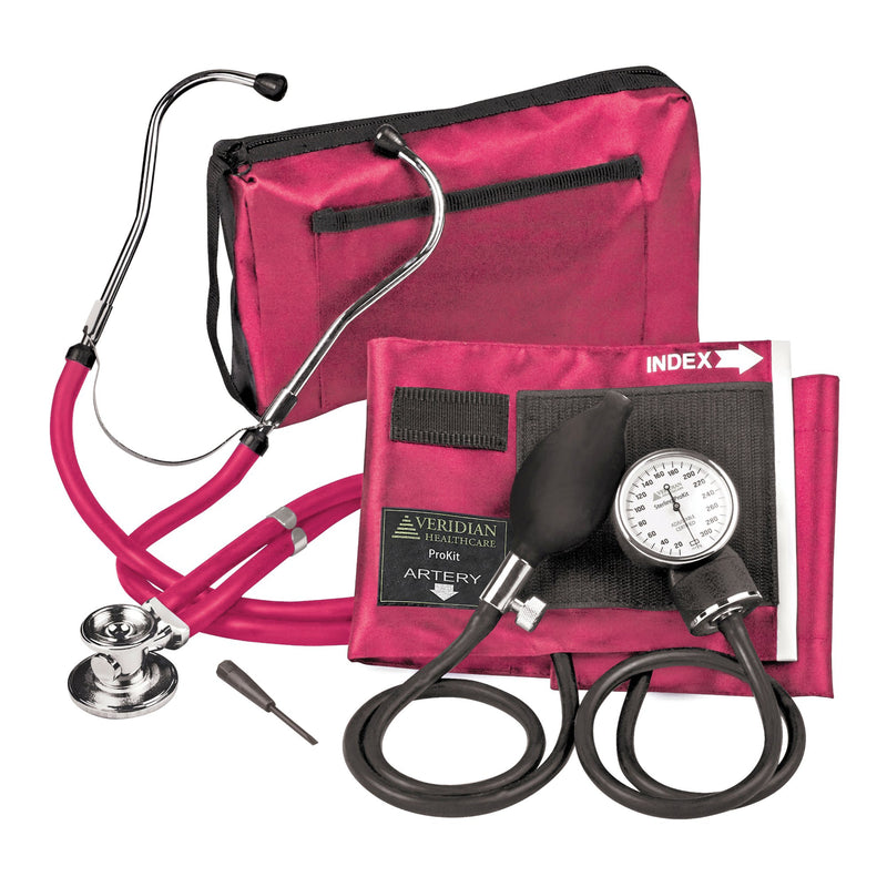Sterling Series Prokit™ Aneroid Sphygmomanometer With Stethoscope, Magenta, Sold As 1/Each Veridian 02-12608
